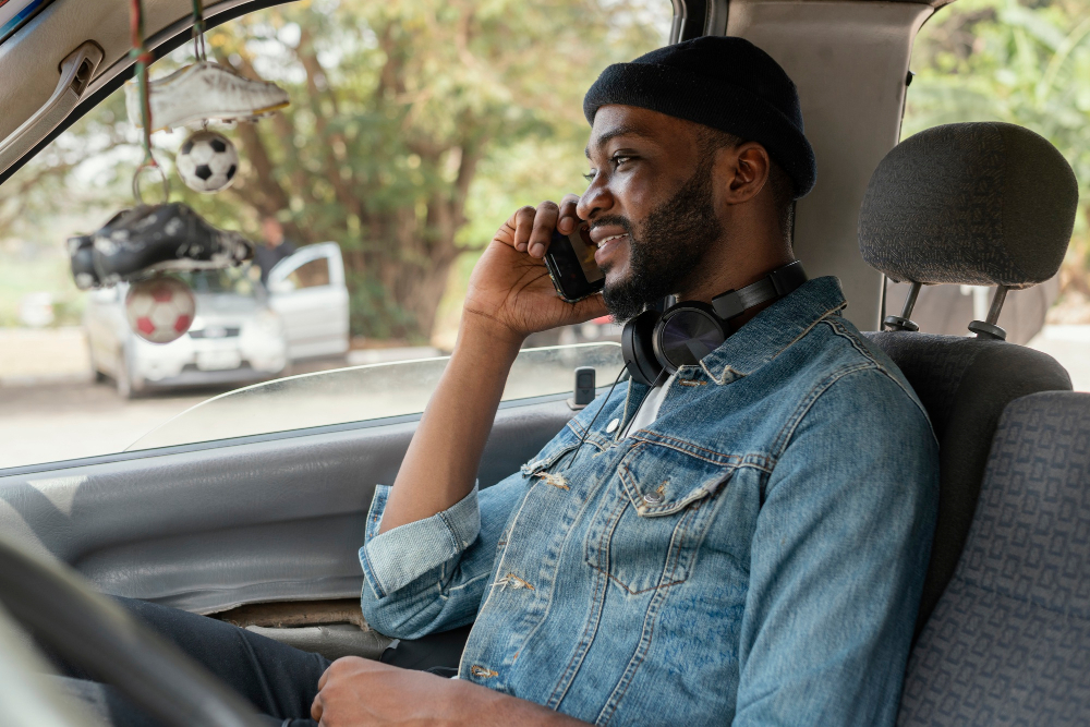 Truck driver making a call