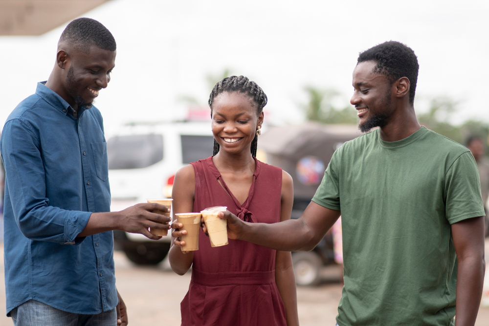 Friends feeling fine with tea cups